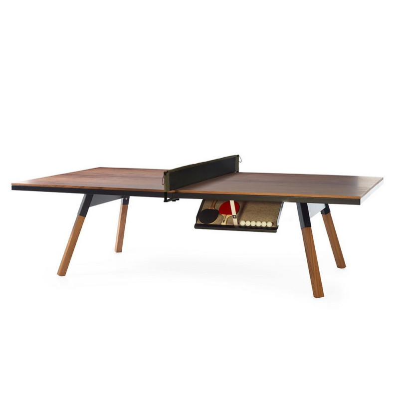 Table de ping pong convertible 274 noyer massif chassis noir