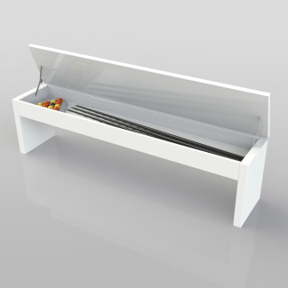 Banc de rangement accessoires billard fini bois de grange