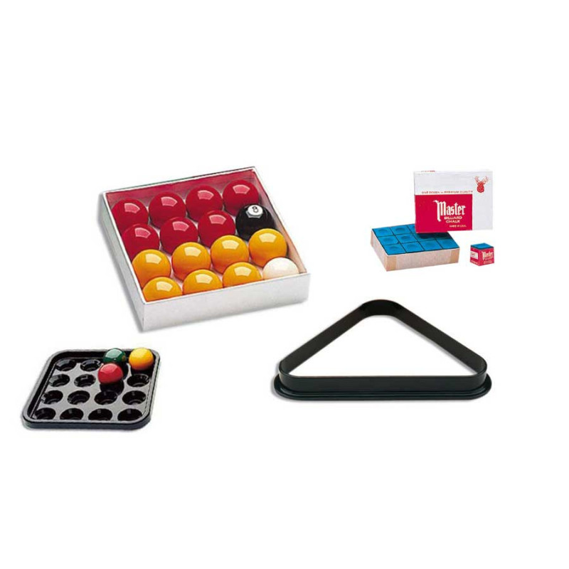 Lot comprenant : billes, triangle, plateau et craies