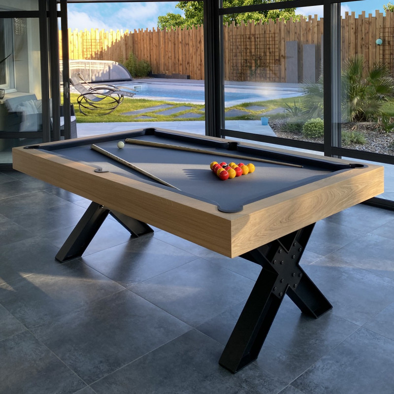 Table à Manger Transformable en Billard 6FT Bois et Pieds Noirs