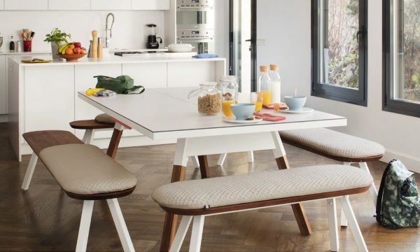 Table de ping pong convertible table coloris blanc + bancs ambiance cuisine