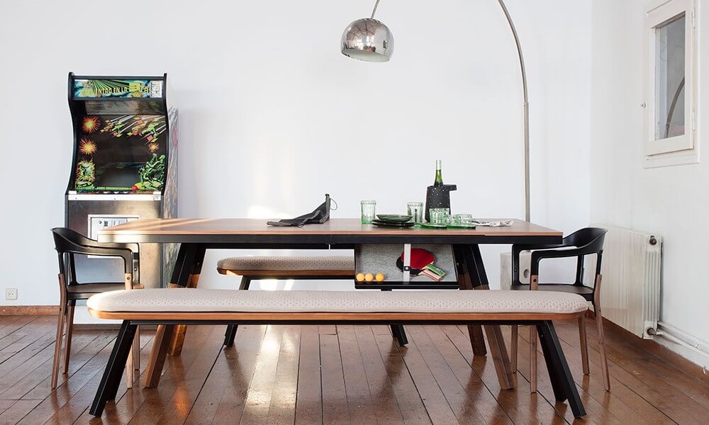 Table de ping pong convertible table coloris chêne chassis noir